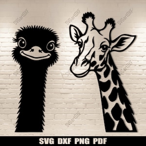 Girafe et autruche Svg Dxf Png – mignons fichiers de découpe d'animaux sauvages pour Cricut, Silhouette, laser Glowforge, plasma CNC, travaux manuels en vinyle