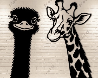 Giraffe and ostrich Svg Dxf Png – cute wildlife animal cutting files for Cricut, Silhouette, Glowforge laser, CNC plasma, vinyl crafts