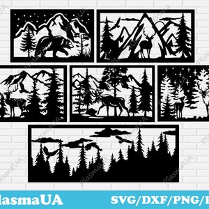 Dxf gesneden bestanden, dxf voor cnc, laser gesneden dxf, panelen natuur scène dxf bestanden, wildlife scene dxf, snijden bestanden, svg voor cricut, dieren scène