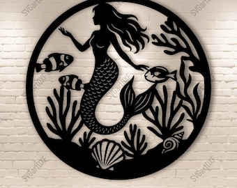 Sirène SVG DXF – fichier de coupe cercle sirène océan pour laser CNC, Cricut, Silhouette, sublimation