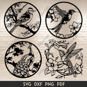 Fichiers découpés Svg oiseaux pour Cricut, fichiers Svg colibri, Svg paon, oiseaux dxf pour découpe laser, découpe plasma dxf, geai bleu Svg, oiseaux vecteur