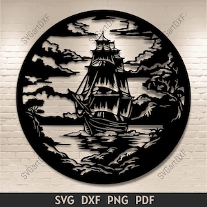 Altes Schiff svg, Ozean Szene svg schneidedateien für Cricut, Dxf für Laserschnitt, CNC Wandkunst, Plasmen Metall Kunst, digitaler Download