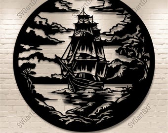 Old Ship svg, Ocean scene svg cutting files for Cricut, Dxf for Laser cut, CNC Wall Art, Plasma metal Art, Digital Download