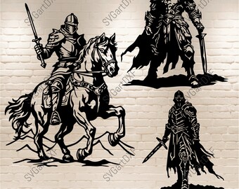 Knight Svg, Knight on Horse Svg & Dxf Files, Knight Cutting files for Cricut, Sublimation vector design, Clipart Silhouette, dxf for laser