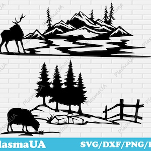Animals scenes dxf for plasma, sheep svg, deer scene dxf, laser cut files, dxf files for cnc, laser engraved, nature decor dxf cutting