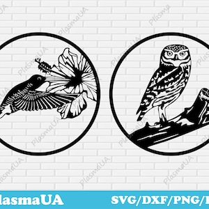 Birds clip art, Owl svg, Hummingbird svg, dxf for laser, laser cut vector, laser cutting, file for cricut, laser cut dxf, laser cut template