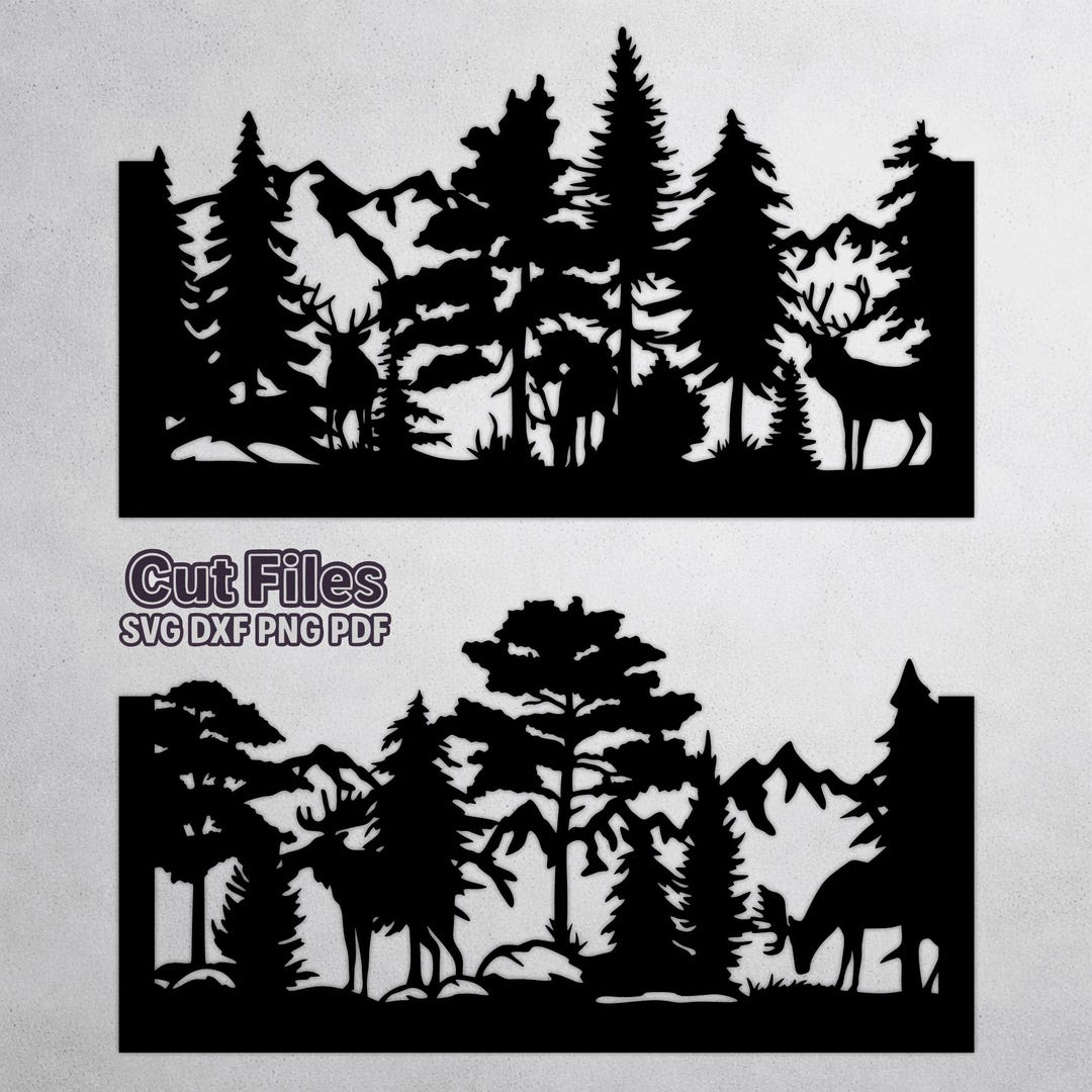 Deer Moose Forest Panel DXF SVG – Mountain Wildlife for CNC Laser ...