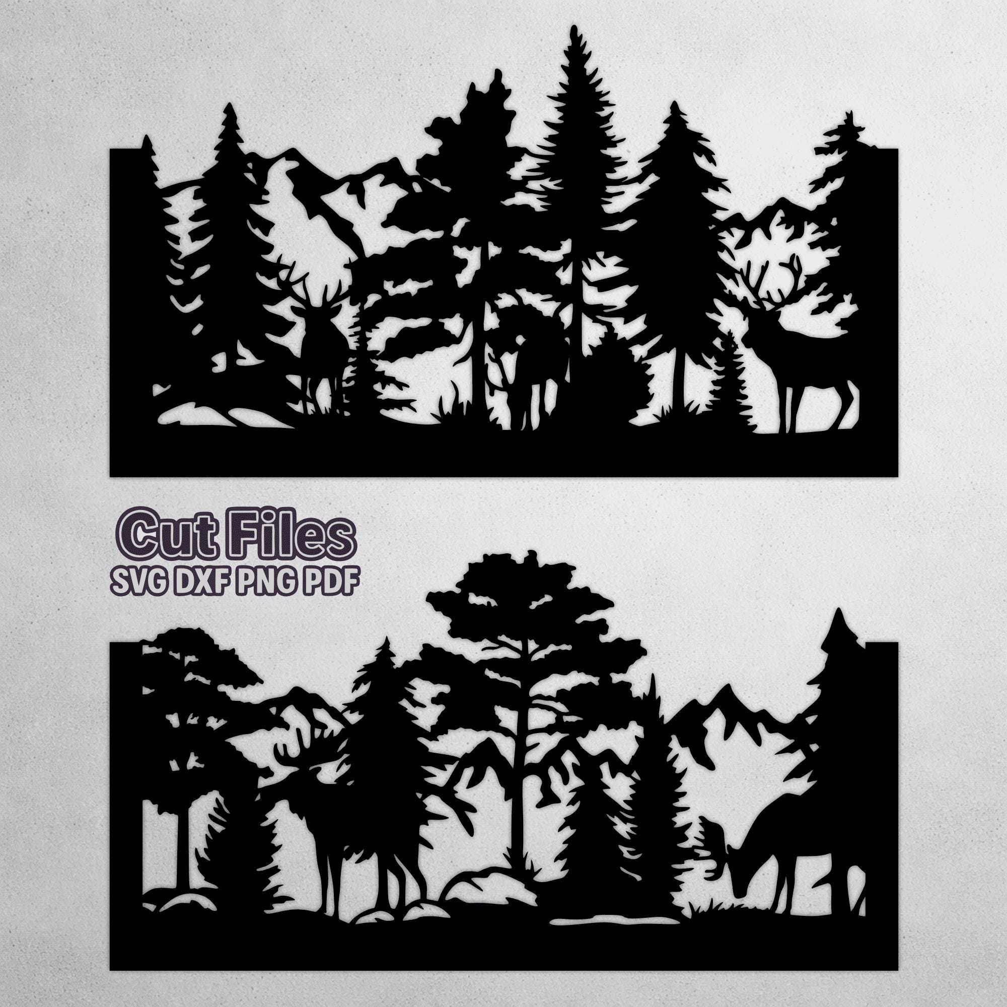 Deer Moose Forest Panel DXF SVG – Mountain Wildlife for CNC Laser ...