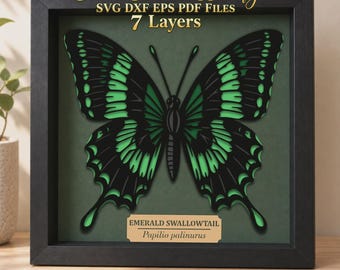 Emerald Swallowtail Butterfly Shadow Box SVG, Layered Butterfly Laser Cut File, Cricut Papercut Template
