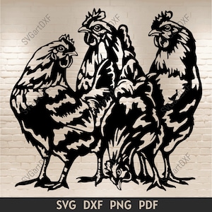 Fichiers Svg poulets, poulets coupés pour Cricut, poulets dxf pour découpe laser, fichiers svg pour routeur cnc, clipart poulet, silhouette de poulet