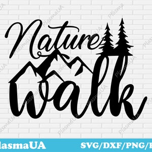 Caminata por la naturaleza svg, clip art dxf, escenas de naturaleza svg, svg para diseños de sudaderas, archivos de corte svg, escena de montañas dxf, grabado láser