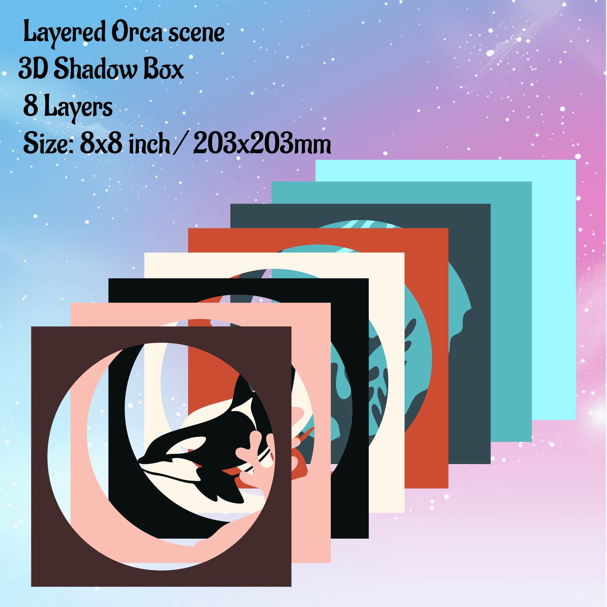 3D Orca Layered SVG for Cricut, Shadow Box Template, Silhouette DXF ...