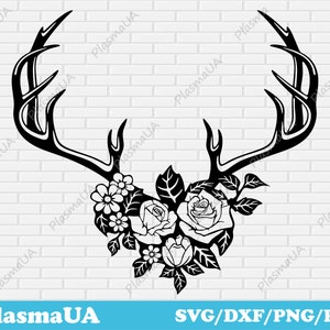 File di taglio di corna floreali, DXF per laser e plasma, SVG per Cricut, PNG di album digitale con fiori, download istantanei