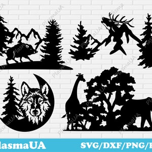 Wildlife scene dxf, animals for cricut, dxf files for plasma, laser cut dxf, svg for craft, cutting svg files, laser cut wood
