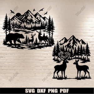 Wildtier-Tierszene DXF-Dateien für CNC, Laserschneiden | Metall Wand Dekor | SVG für Cricut & Silhouette | Digitaler Download