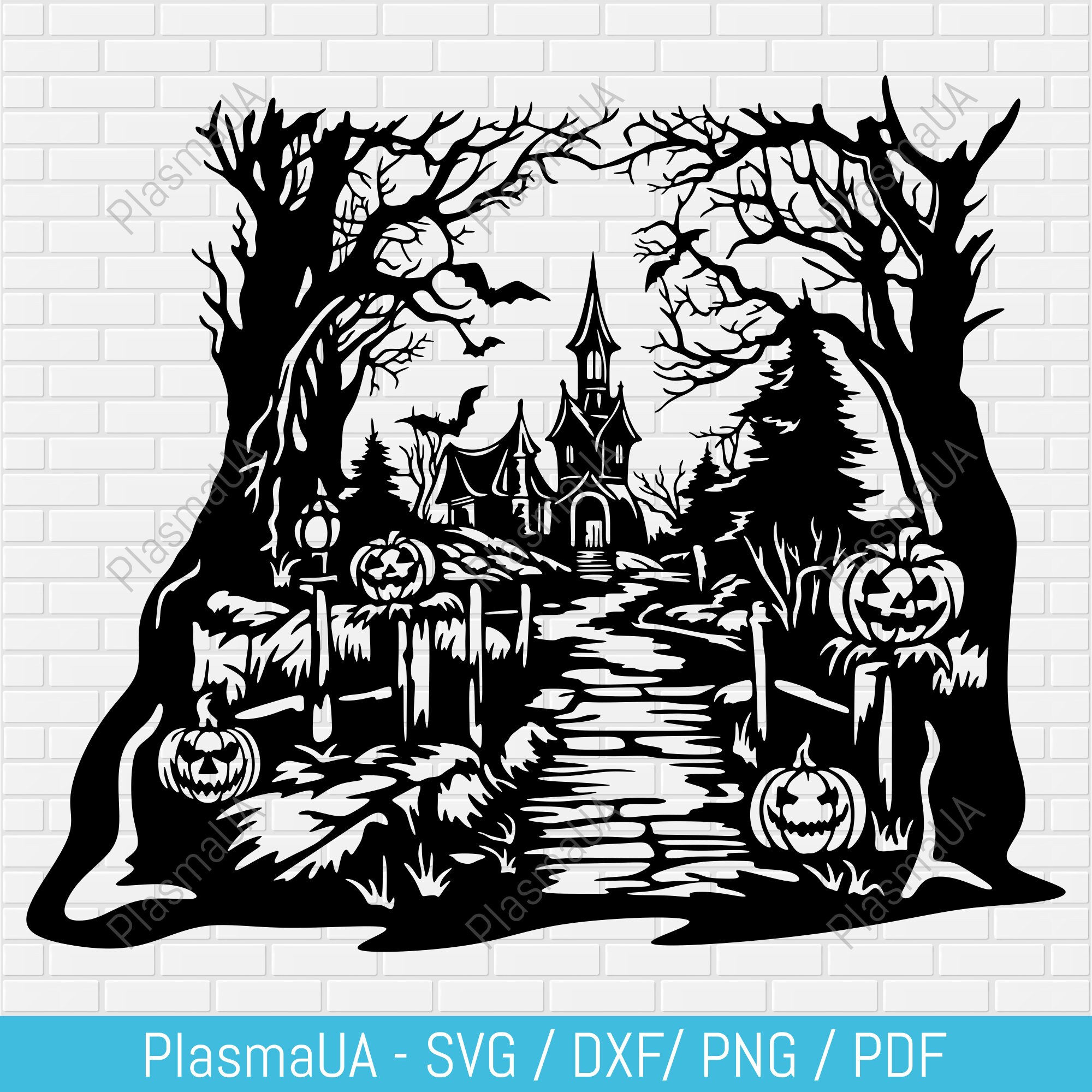背*骨様 SVG neighborhood シュランケンヘッド Scary Halloween Scene Svg Cut File, Haunted House Svg, Halloween
