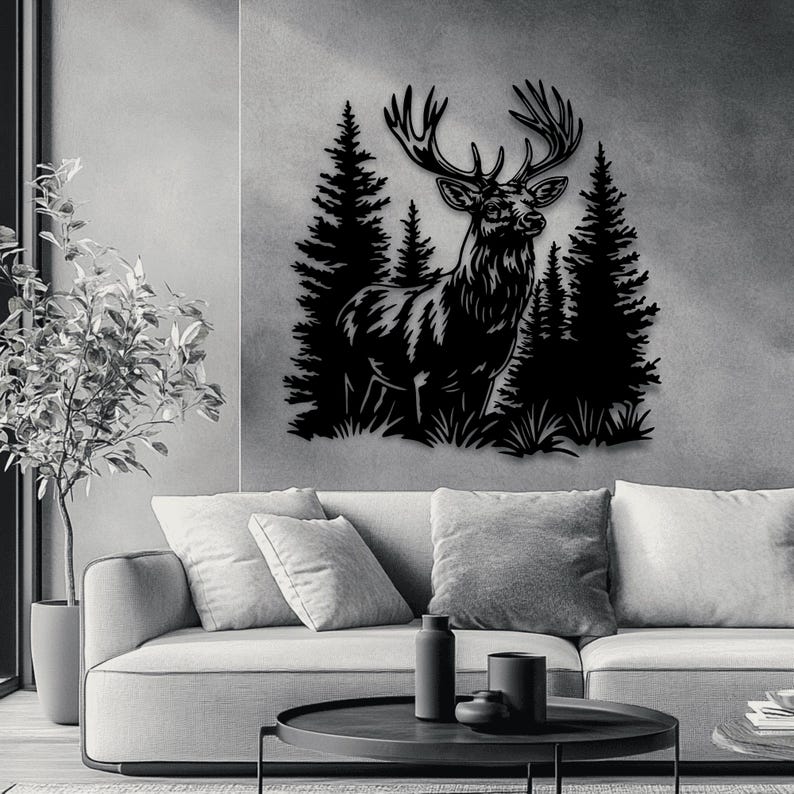 Whitetail Deer Svg, Wildlife Dxf for CNC and Plasma Cutting, Forest Scene Svg, Digital Download, DIY Wall Metal Decor