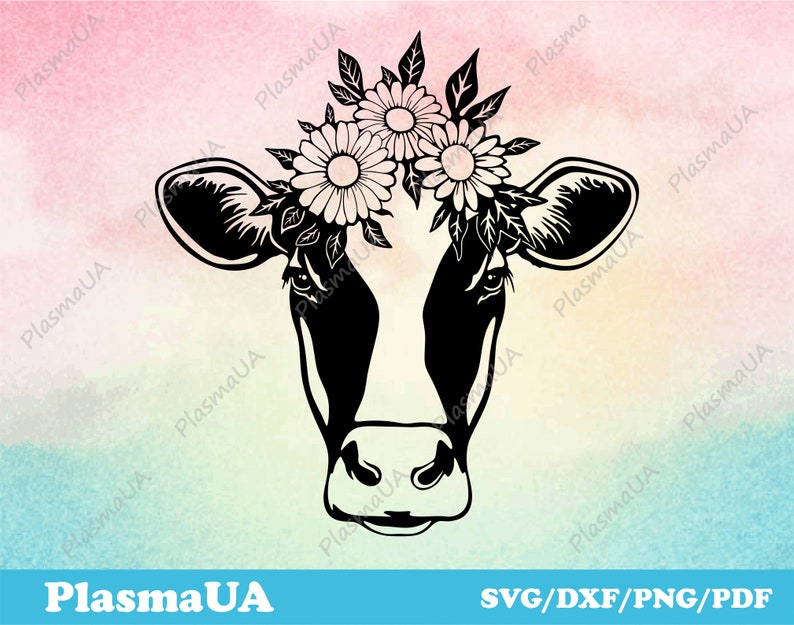 Cow with flowers, Cow cut files, svg design, SVG DXF cut files, cute cow, engraving laser, commercial use svg, digital stencil svg dxf files image 2