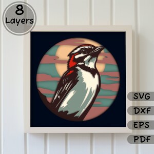 3D Bird Shadow Box Svg for Cricut, Layered Wood art, Multilayer for Laser Cutting, Papercut 3d art, Light Box Template, Instant Download