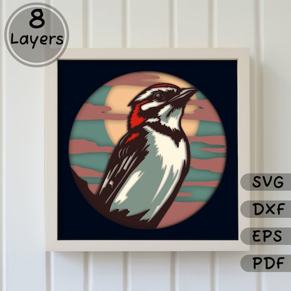 3D Bird Shadow Box Svg for Cricut, Layered Wood art, Multilayer for Laser Cutting, Papercut 3d art, Light Box Template, Instant Download
