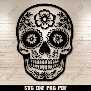 Sugar Skull Svg for Cricut, Silhouette Cut Files, Sublimation T-shirt Design, Clipart Png, Vinyl Cutting Download