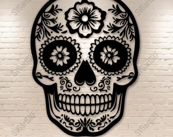 Sugar Skull Svg for Cricut, Silhouette Cut Files, Sublimation T-shirt Design, Clipart Png, Vinyl Cutting Download