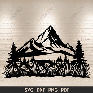 Wildblumen SVG, Wildblumen dxf für Laser cut, SVG für Cricut, Blumen svg geschnitten Dateien, Berge Silhouette geschnitten Datei, Wildflower Clipart