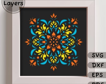 Mandala Layered Svg para 3D Shadow Box, Corte de papel multicapa, Archivos de corte en capas para Cricut, Silhouette Dxf, Cartulina, Descarga instantánea