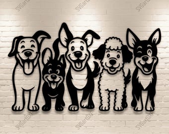 Dessin animé chiens Svg Dxf Png - Cinq fichiers de découpe de chiens rigolos pour Cricut, Silhouette, Glowforge, gravure laser et impression par sublimation