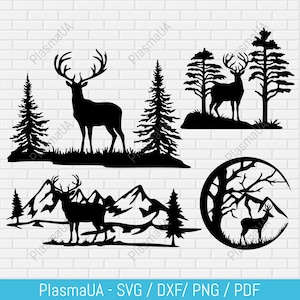 Nature dxf, deer scenes dxf, deer cut files, laser cut dxf, wall decor cnc, dxf files for plasma, laser cut dxf, cnc plasma, dxf download