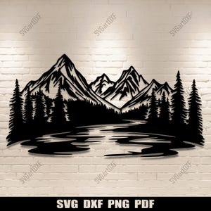 Escena de montañas dxf para láser, Svg naturaleza para Cricut, archivos de corte de plasma, arte de sublimación, calcomanía de pared de vinilo DIY