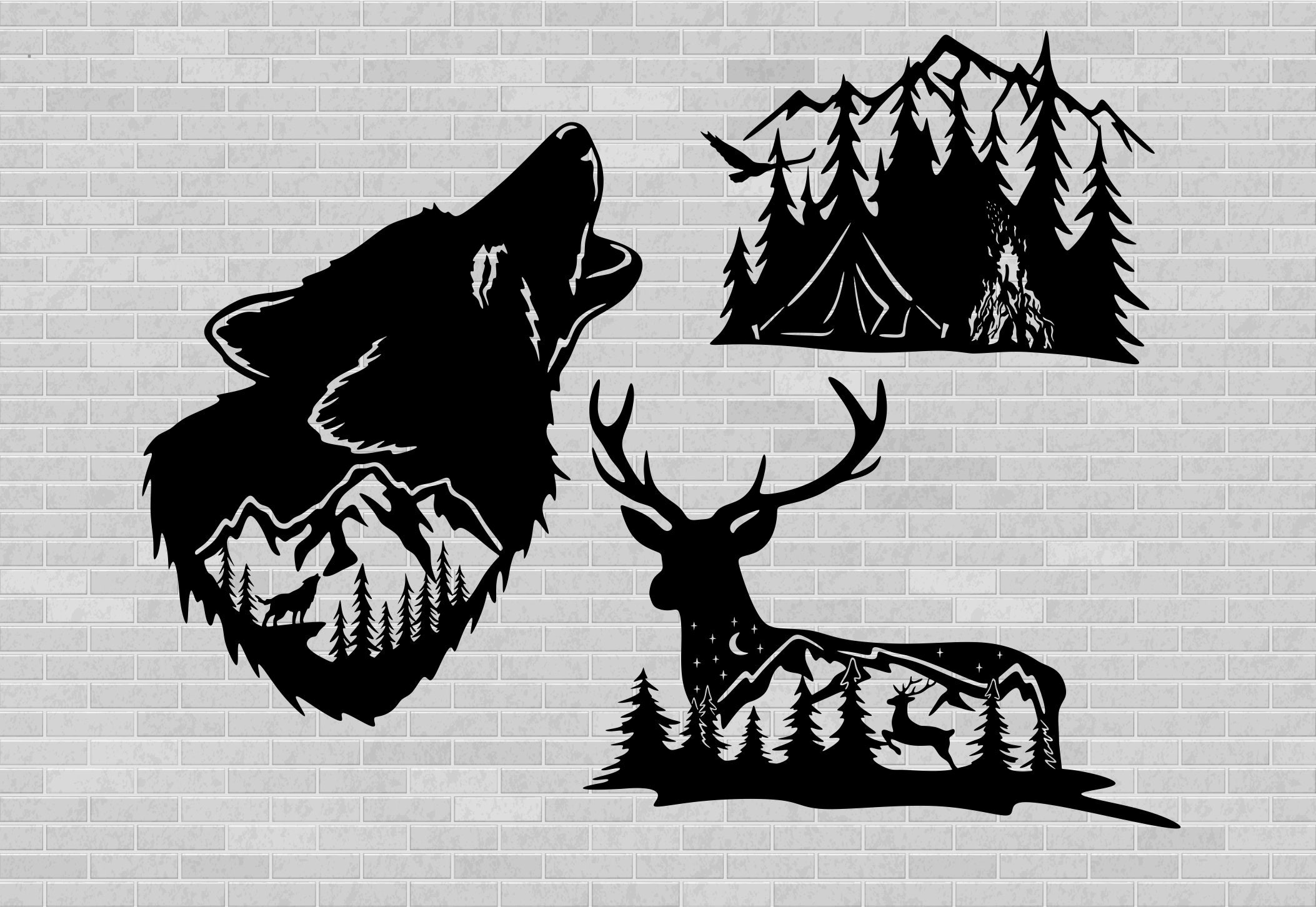 Wildlife Dxf Files Wolf Dxf Deer Dxf Forest Dxf Download | Etsy