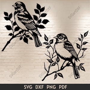 Oiseaux sur une branche d'arbre Svg, oiseau pour Cricut, oiseaux dxf pour découpe laser, art mural arbre dxf, fichiers de découpe silhouette oiseaux, oiseaux pour machine cnc