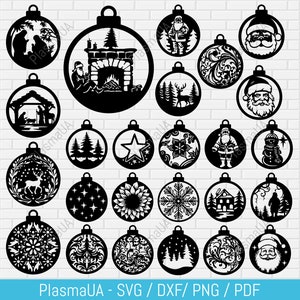Ensemble SVG de jouets d’arbre de Noël, fichiers découpés au laser de Noël, téléchargement instantané, ornement de Noël, décor en bois de Noël, Nouvel An 2024 svg