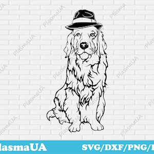 Golden Retriever Svg, Cute Dog with Hat Clipart, Cnc Router and Laser Cut Files, Dxf for CNC Cutting, Instant Downloads