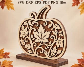 Autumn Leaf Pumpkin SVG for Glowforge, Laser Cut Fall Decor DXF files