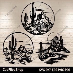 Canyon Szene svg, Grand Canyon svg, Kaktusszene dxf für Laser, Kreiskunst dxf, Printable Crafts, svg für Cricut, Dxf-Vorlagen, CNC-Dateien