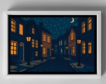 Gemütliche Nachtstraße SVG | 3D City Shadow Box Szene für Cricut, Glowforge & Laser schneiden | Sofortiger digitaler Download