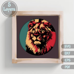 Lion 3D Shadow Box Templates, Lion Svg Layered for Cardstock, Multilayer Papercut, Cricut, Silhouette Dxf, Eps, gift birthday diy, Pdf