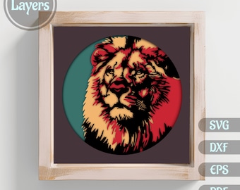 Lion 3D Shadow Box Templates, Lion Svg Layered for Cardstock, Multilayer Papercut, Cricut, Silhouette Dxf, Eps, gift birthday diy, Pdf