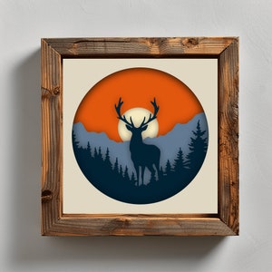 3d Deer Shadow Box Template, 3d Light box deer Crafts, 3D wall art, Svg for Cricut, Dxf for Silhouette, Layered Wood Art, Multilayer, Svg for Cardstock, Decor DIY