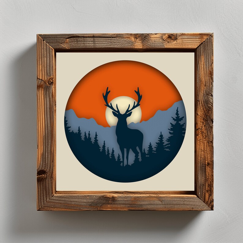 3d Deer Shadow Box Template, 3d Light box deer Crafts, 3D wall art, Svg for Cricut, Dxf for Silhouette, Layered Wood Art, Multilayer, Svg for Cardstock, Decor DIY