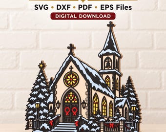 Christmas Church SVG: 3D Layered Laser Cut Village Dxf, Cricut cutting files