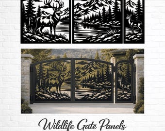 Hirschtor SVG DXF, Einfahrtstor für Wildtiere und Wälder, Metalltor, CNC-Plasma- und Laserschnittdateien