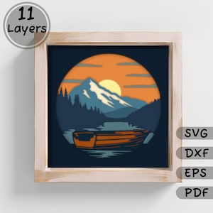 3D Fishing Boat Shadow Box Template, Layered SVG for Cricut, DIY Home Decor, Papercut Template, Cardstock Svg for Silhouette