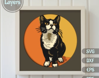 Layered Cat Svg, 3D Cat Shadow Box, 3d Papercut SVG, Cricut, Silhouette Dxf, Layered Paper Art Template, Multilayer Cat, Eps files
