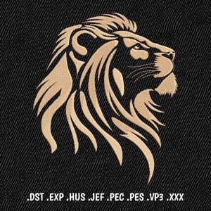 ライオンヘッド刺繍デザイン – Jef、Dst、Exp、Hus、Pes、Pec、ダークテキスタイル用デジタル機械刺繍パターン、動物スウェットシャツデザイン
