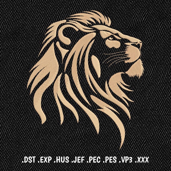 Lion Head Embroidery Design – Jef, Dst, Exp, Hus, Pes, Pec, Digital Machine Embroidery Pattern for Dark textiles, Animal Sweatshirt Design