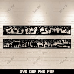 Wildlife Mountain Panel SVG DXF - Reh, Bärenwald Panorama für CNC Laser Plotter Dateien