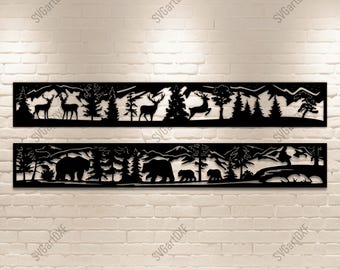 Wildlife Mountain Panel SVG DXF – Deer, Bear Forest Panorama for CNC Laser Plasma Cut Files